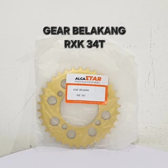 GOLD EMAS LUBANG BULAT GEAR GIR GER BELAKANG RXK RX KING JUPITER VEGA 34T 34 T LUBANG BULAT GOLD