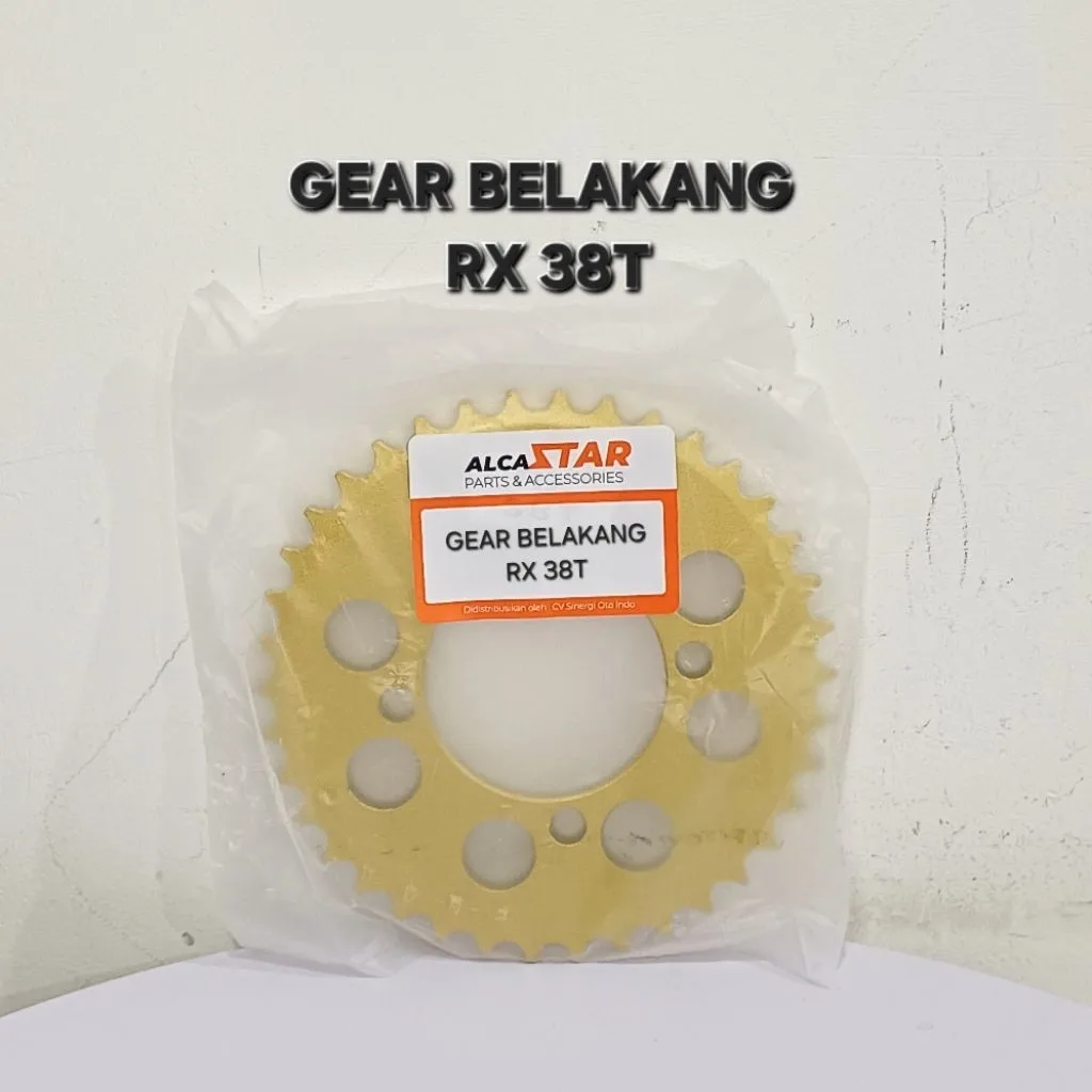 GOLD EMAS LUBANG BULAT GEAR GIR GER BELAKANG RXK RX KING JUPITER VEGA 38T 38 T LUBANG BULAT GOLD