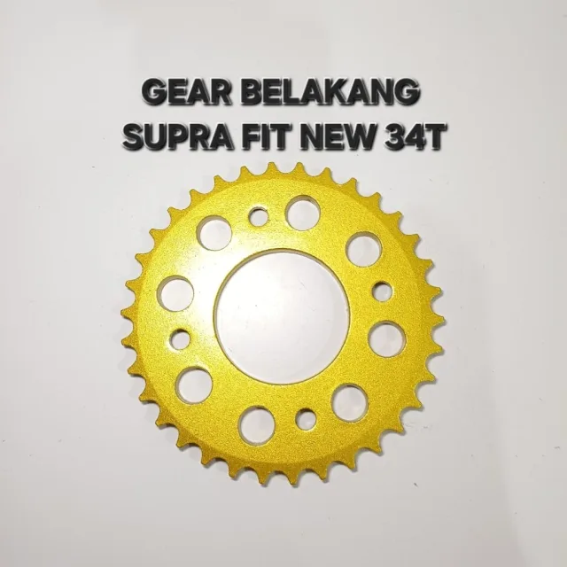 GOLD EMAS LUBANG BULAT GEAR GIR GER BELAKANG SUPRA FIT NEW KHARISMA X 125 34T 34 T LUBANG BULAT GOLD