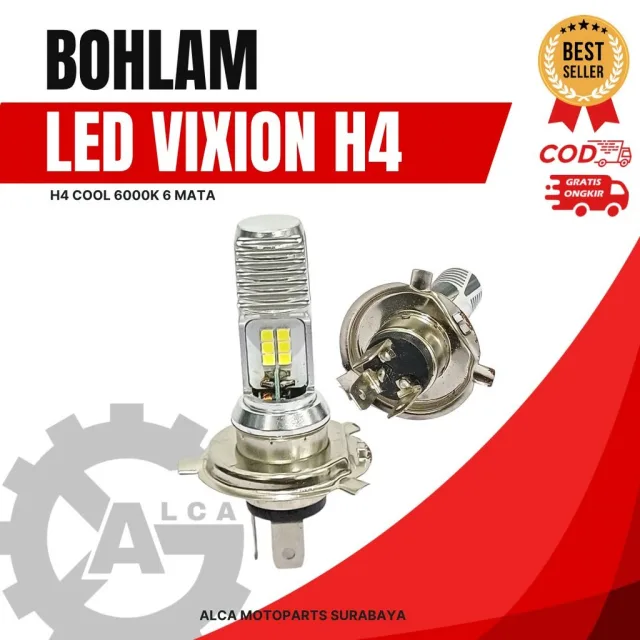 BOHLAM DOP LAMPU LED MOTOR PUTIH H4 VIXION AC DC 12V COOL 6000K 6 MATA