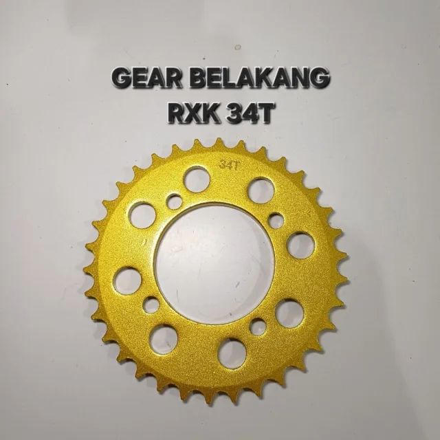 GOLD EMAS LUBANG BULAT GEAR GIR GER BELAKANG RXK RX KING JUPITER VEGA 34T 34 T LUBANG BULAT GOLD