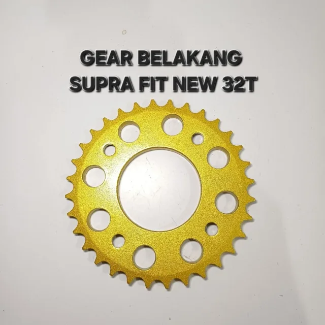 GOLD EMAS LUBANG BULAT GEAR GIR GER BELAKANG SUPRA FIT NEW KHARISMA X 125 32T 32 T LUBANG BULAT GOLD