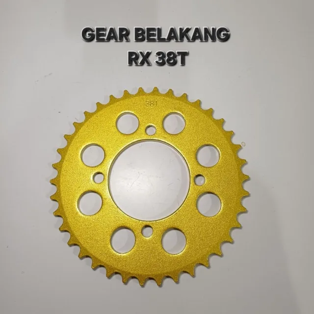 GOLD EMAS LUBANG BULAT GEAR GIR GER BELAKANG RXK RX KING JUPITER VEGA 38T 38 T LUBANG BULAT GOLD