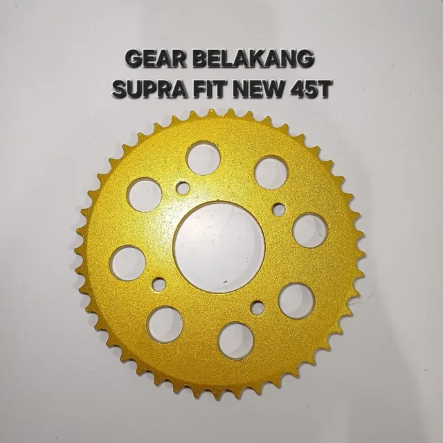 GOLD EMAS LUBANG BULAT GEAR GIR GER BELAKANG SUPRA FIT NEW KHARISMA X 125 45T 45 T LUBANG BULAT GOLD