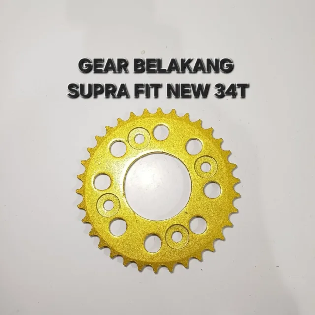 GOLD EMAS LUBANG BULAT GEAR GIR GER BELAKANG SUPRA FIT NEW KHARISMA X 125 34T 34 T LUBANG BULAT GOLD