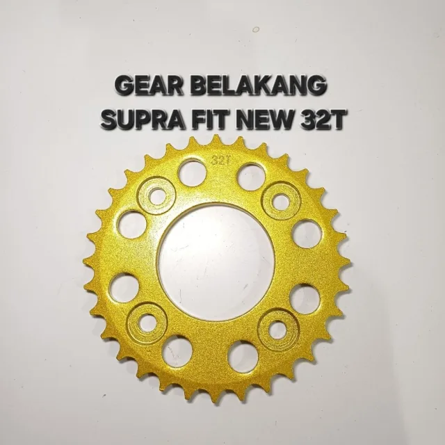 GOLD EMAS LUBANG BULAT GEAR GIR GER BELAKANG SUPRA FIT NEW KHARISMA X 125 32T 32 T LUBANG BULAT GOLD