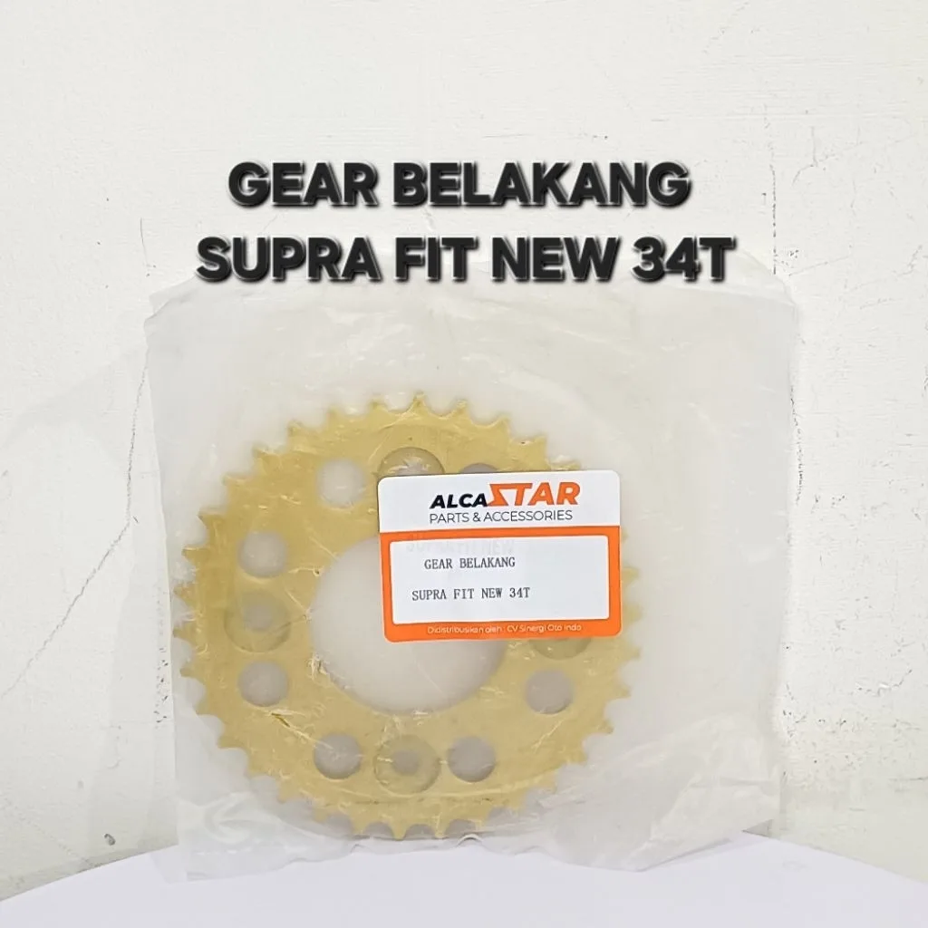 GOLD EMAS LUBANG BULAT GEAR GIR GER BELAKANG SUPRA FIT NEW KHARISMA X 125 34T 34 T LUBANG BULAT GOLD