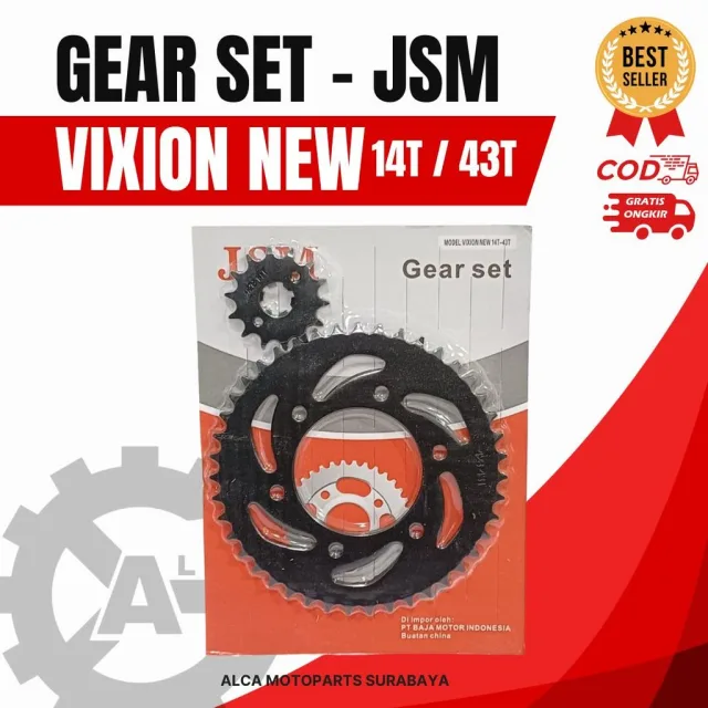 JSM GIR GEAR GER SET DEPAN BELAKANG VIXION NEW 43T 14T DEPAN BELAKANG