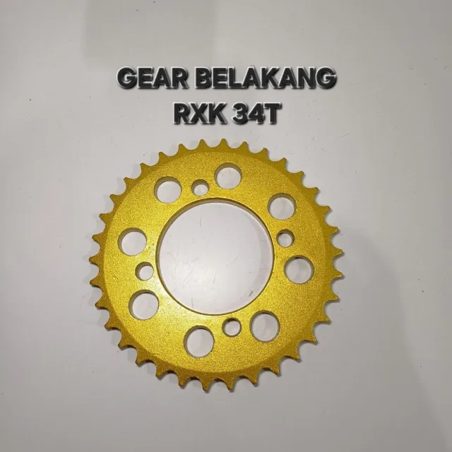 GOLD EMAS LUBANG BULAT GEAR GIR GER BELAKANG RXK RX KING JUPITER VEGA 34T 34 T LUBANG BULAT GOLD